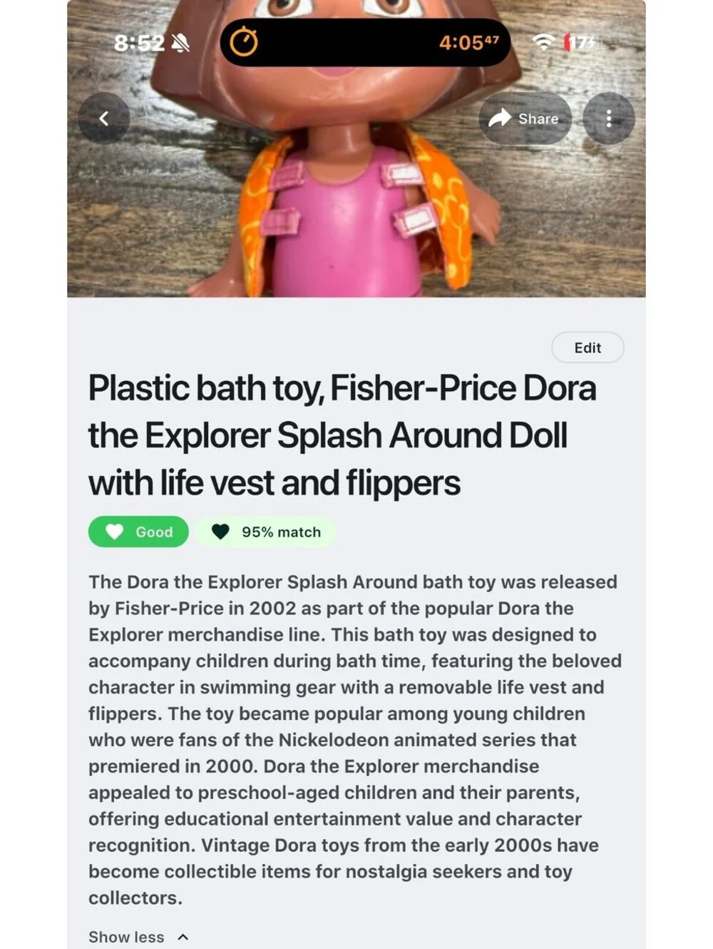 Fisher-Price Dora the Explorer Splash Around Doll with Life Vest and Flippers